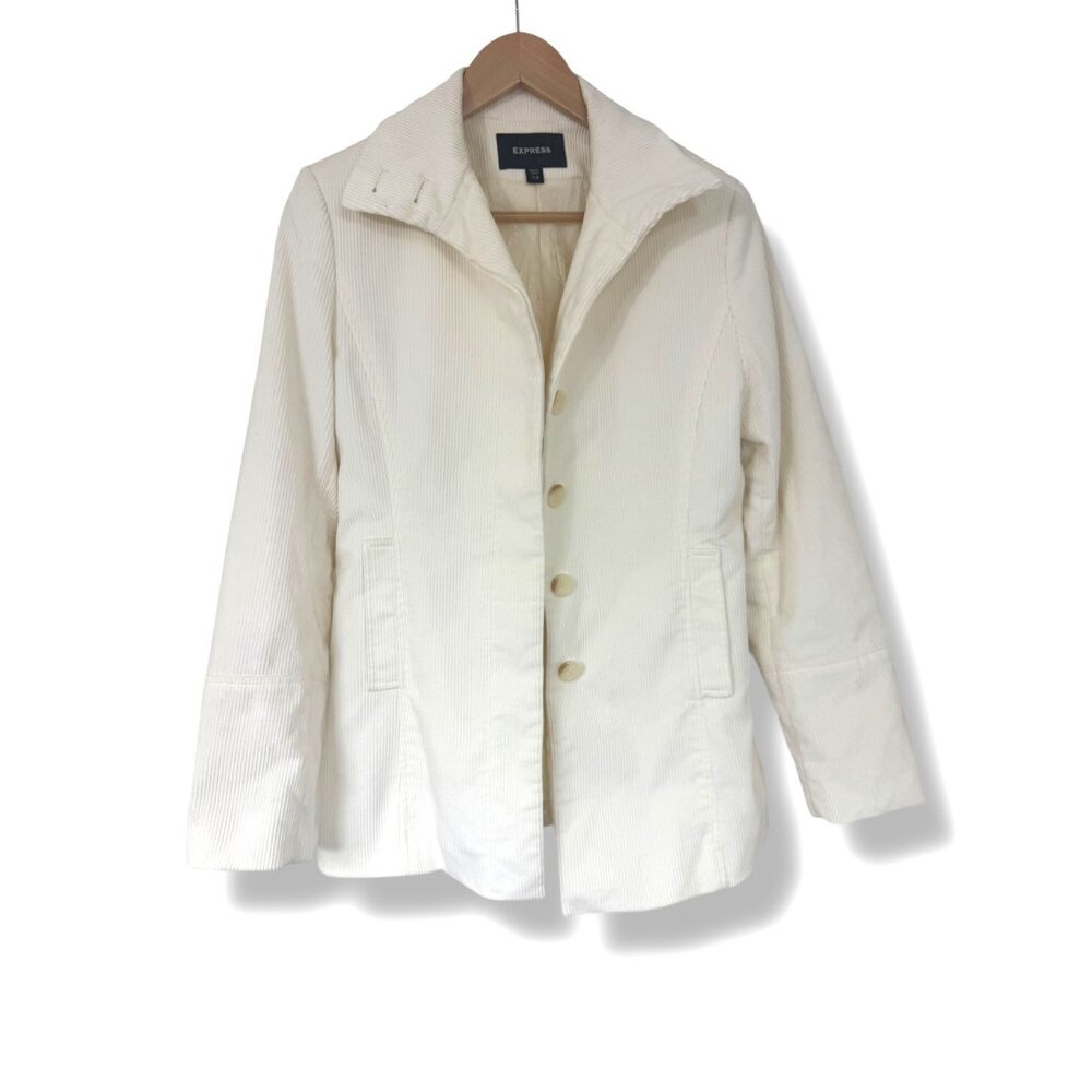 Express Creme‎ Ivory Corduroy Jacket Coat Lined Size 7/8 Cotton New Fall Winter - Picture 2 of 8